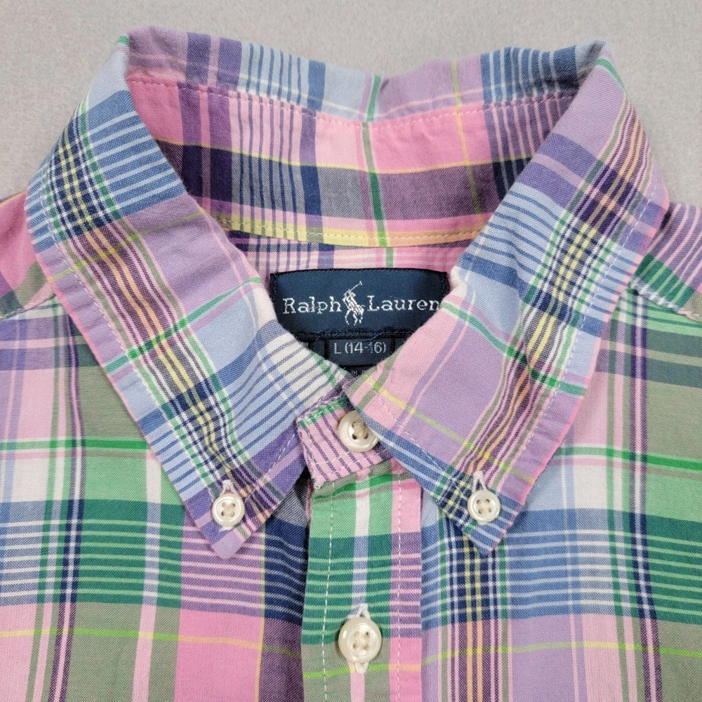 Kids Ralph‎ Lauren Plaid Button Down Shirt, Pink/Green, Size 14-16, Pre-Owned